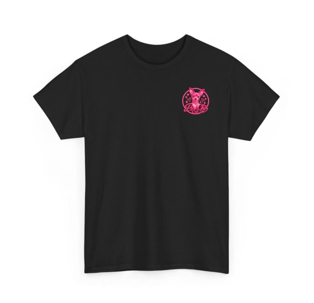 Black Pink Chi Café t-shirt with the pink Chihuahua logo