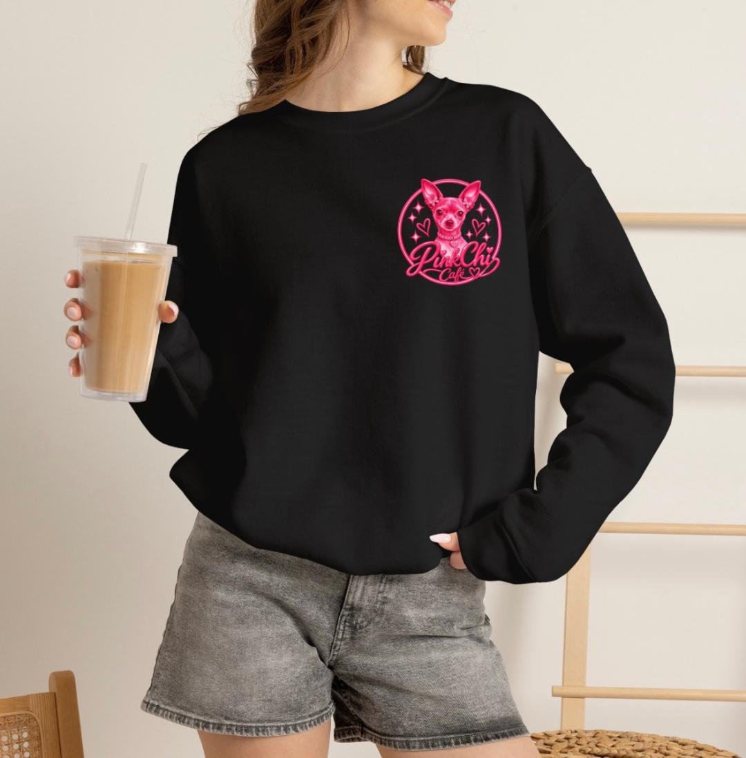 Black Pink Chi Café crewneck sweatshirt with the Chihuahua logo